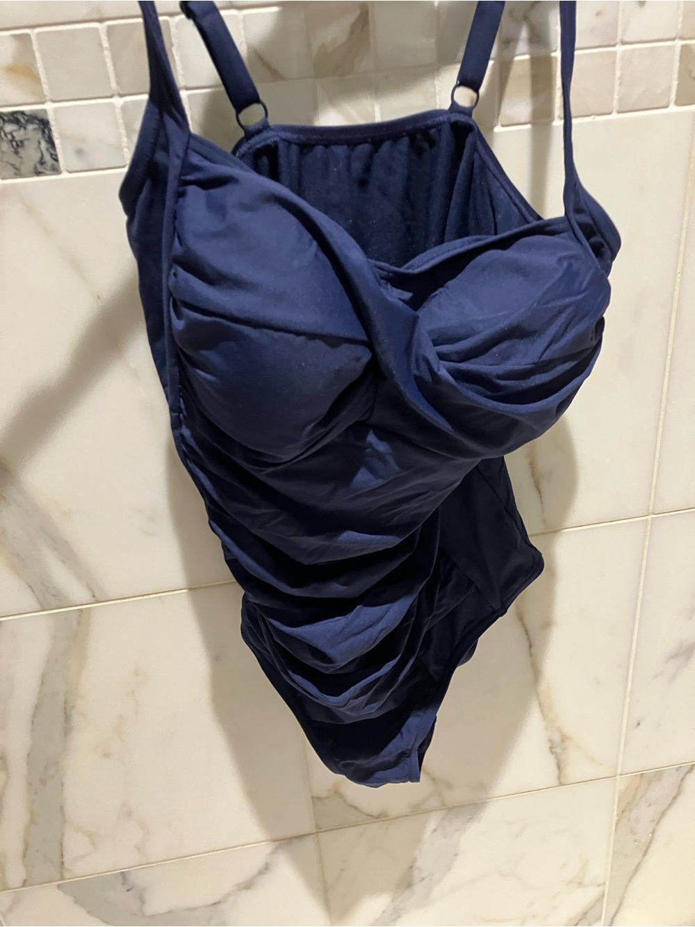 Classic Navy Ruched One-Piece Swimsuit - Supportive Fit size 10